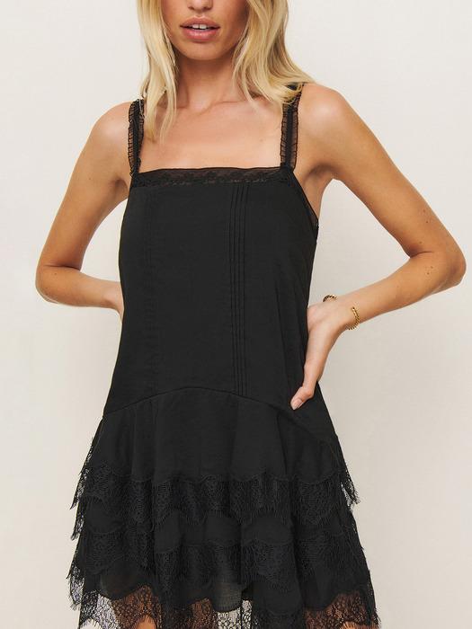 레이스 디테일 티어드 드레스 (Cleodora Dress) _블랙 RF15107057