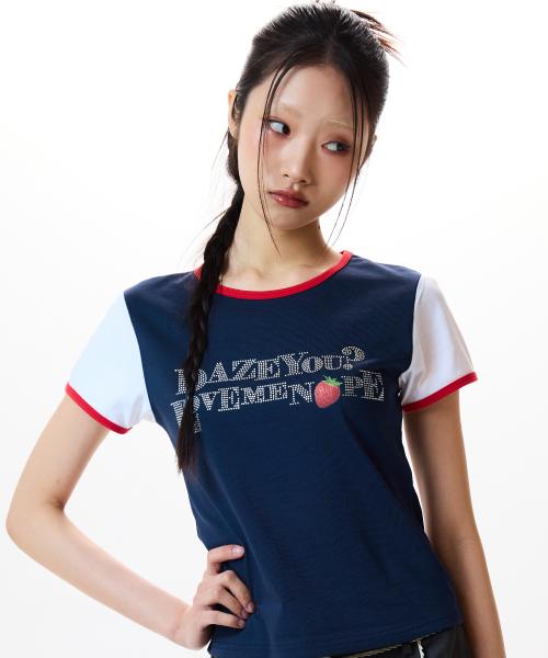 IM STRAWBERRY LETTERING TEE(NAVY)
