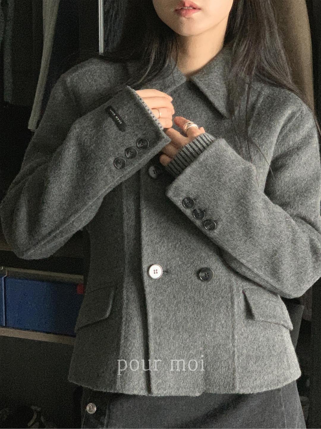 포르모어 스탠 더블 핸드메이드 자켓 울 카라 포켓 핀턱 숏 코트 자켓 (3col)