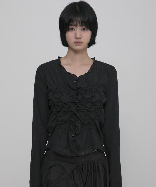 Saya Frill Puff Long Blouse (FL-190_Black)