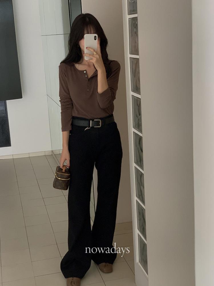 나우어데이즈 miel 미엘 111 블랙 기모 부츠컷 데님 팬츠 코튼 플레어 바지