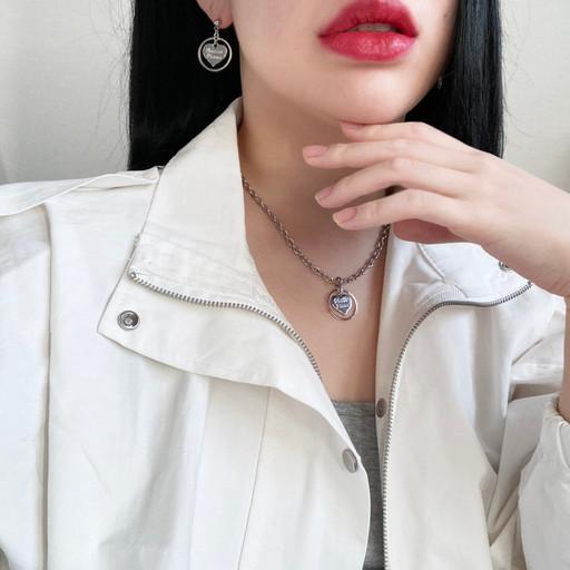 (써지컬체인)조금여리게 유니크 스트릿 더블하트목걸이