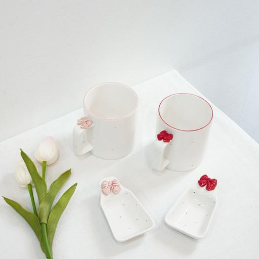 리본 도트 머그컵 자취선물 집들이컵