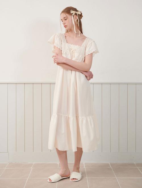 여성 크리미 샌드워싱 스퀘어넥 민소매 원피스