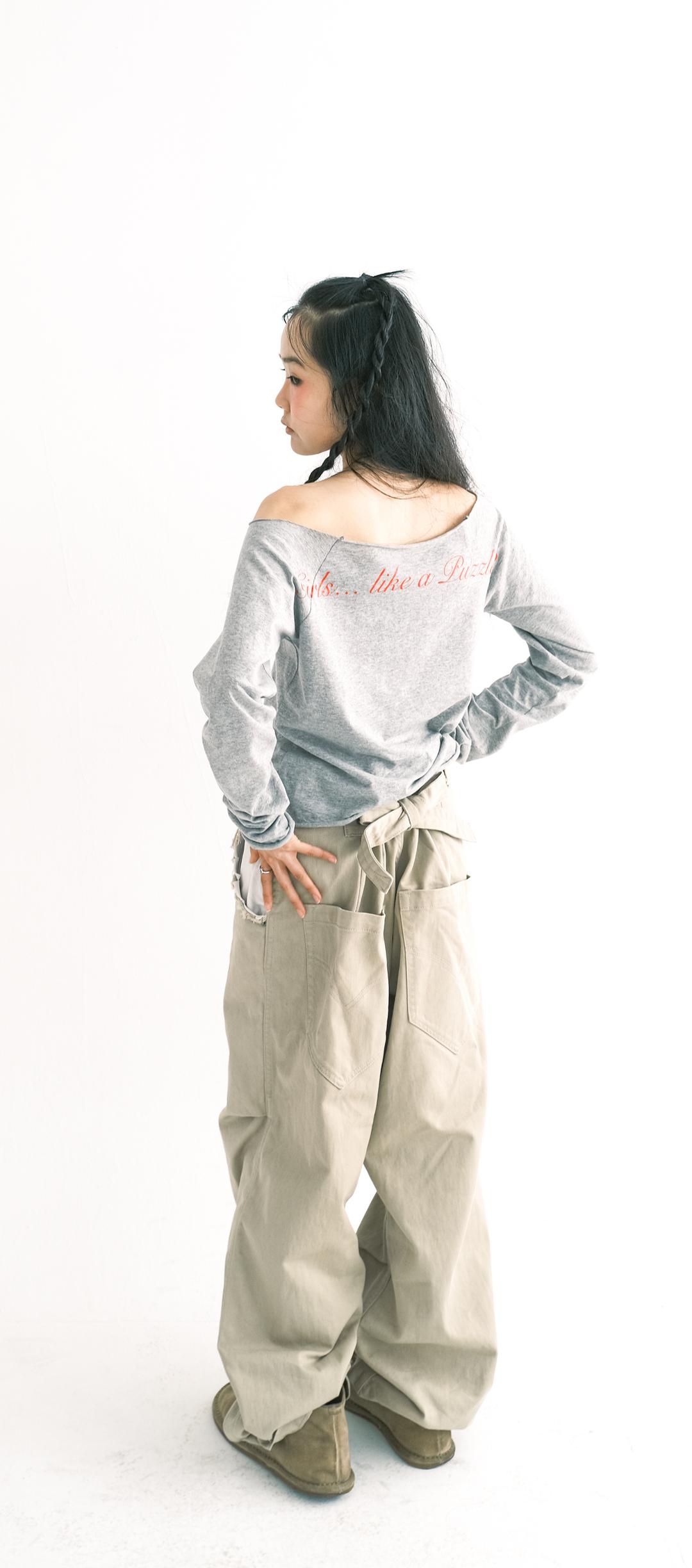 2차★[fa.er.ie] cut-off cotton maxi pants (sand beige)