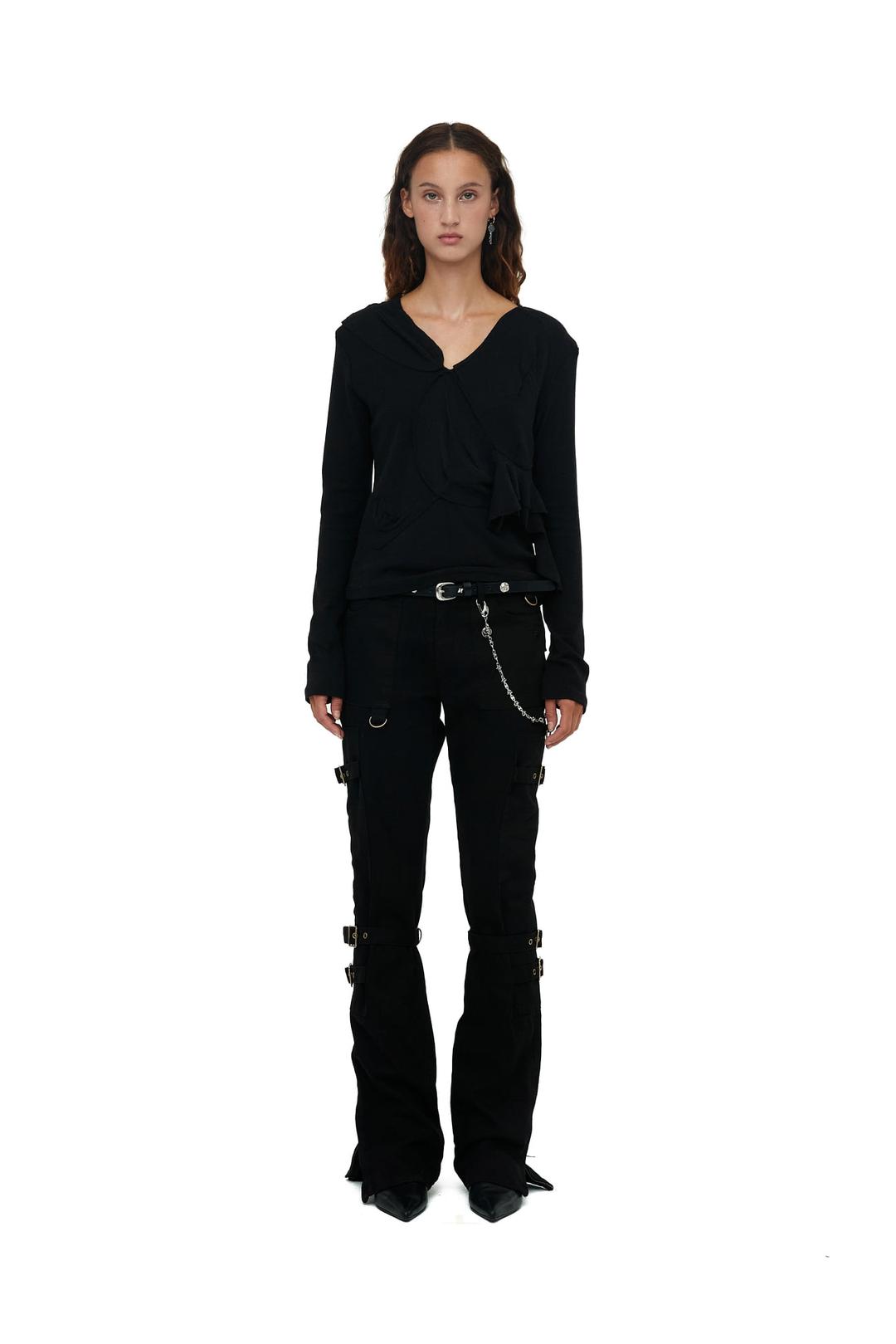 ROUGHED DETAIL CARGO PANTS / BLACK