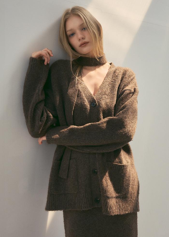 Soft Wool Over Hairy Knit Cardigan_CTK234(Brown)