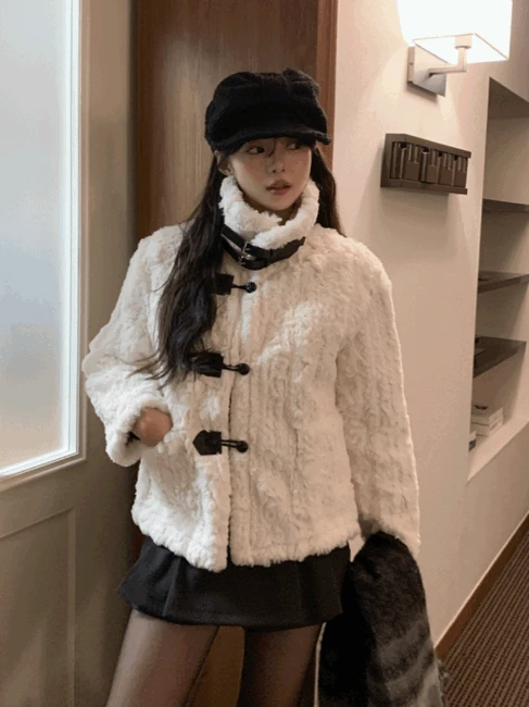 멜리 레더 더블버클 퍼 무스탕