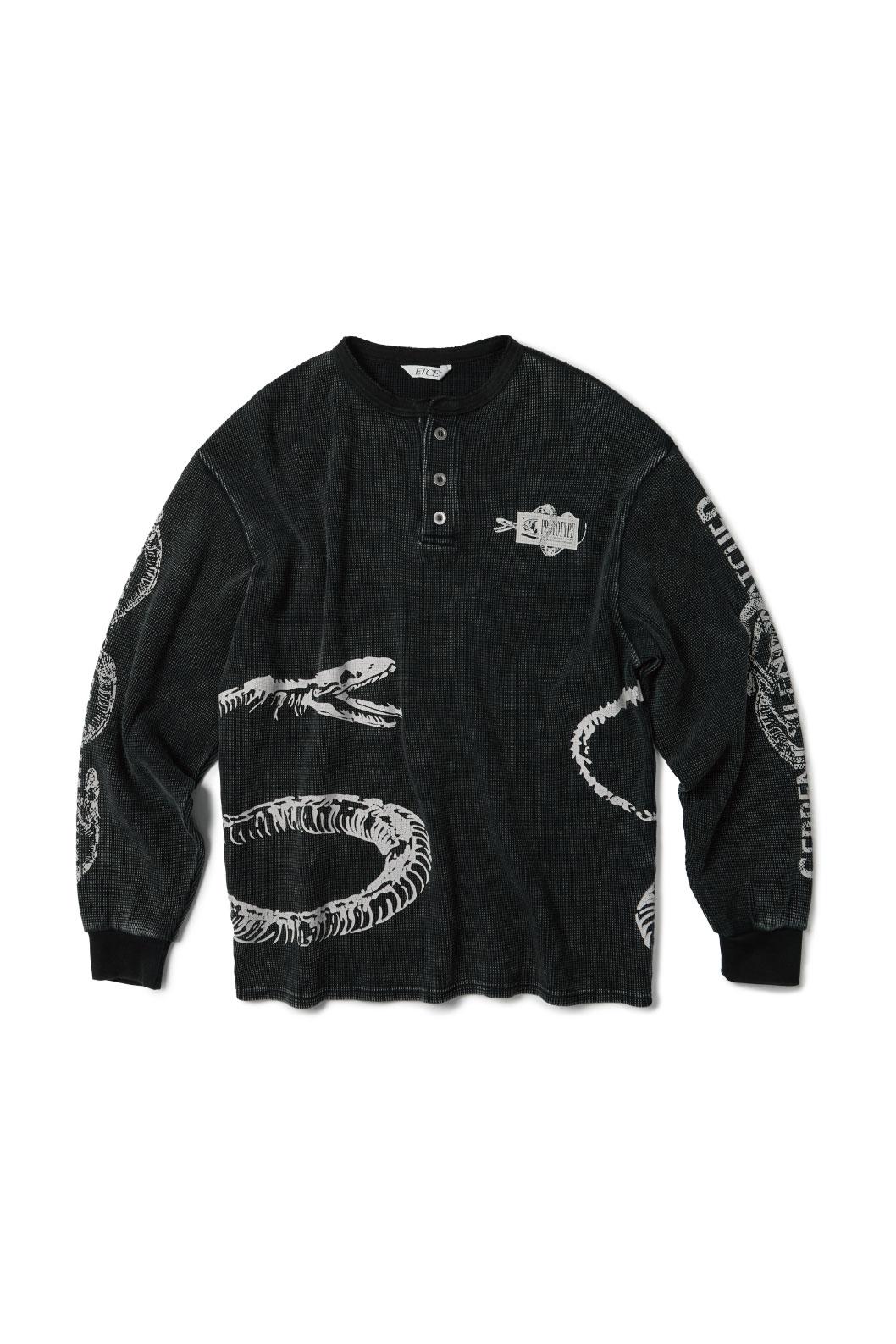 BONE SNAKE HENLEY NECK WAFFLE KNIT (CHARCOAL)