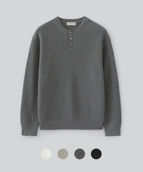 헤비 코튼 헨리넥 니트 (4COLOR)