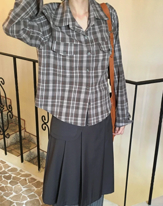 추천! 콜리 크롭 체크 포켓 셔츠 (2color)