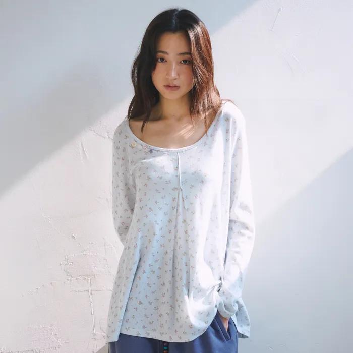 Floral Tuck Longsleeve, Sky Blue