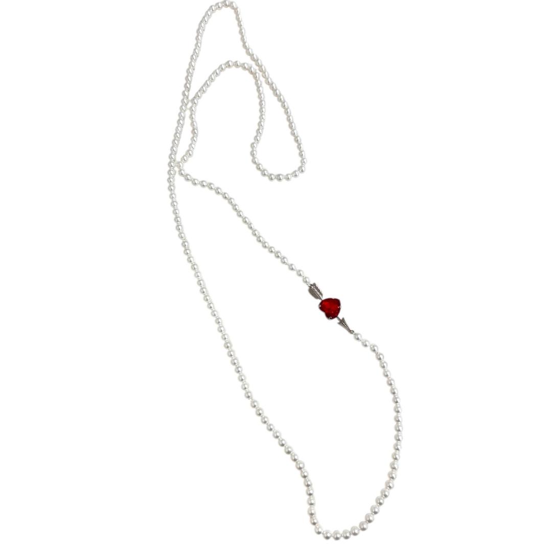white pearl long necklace
