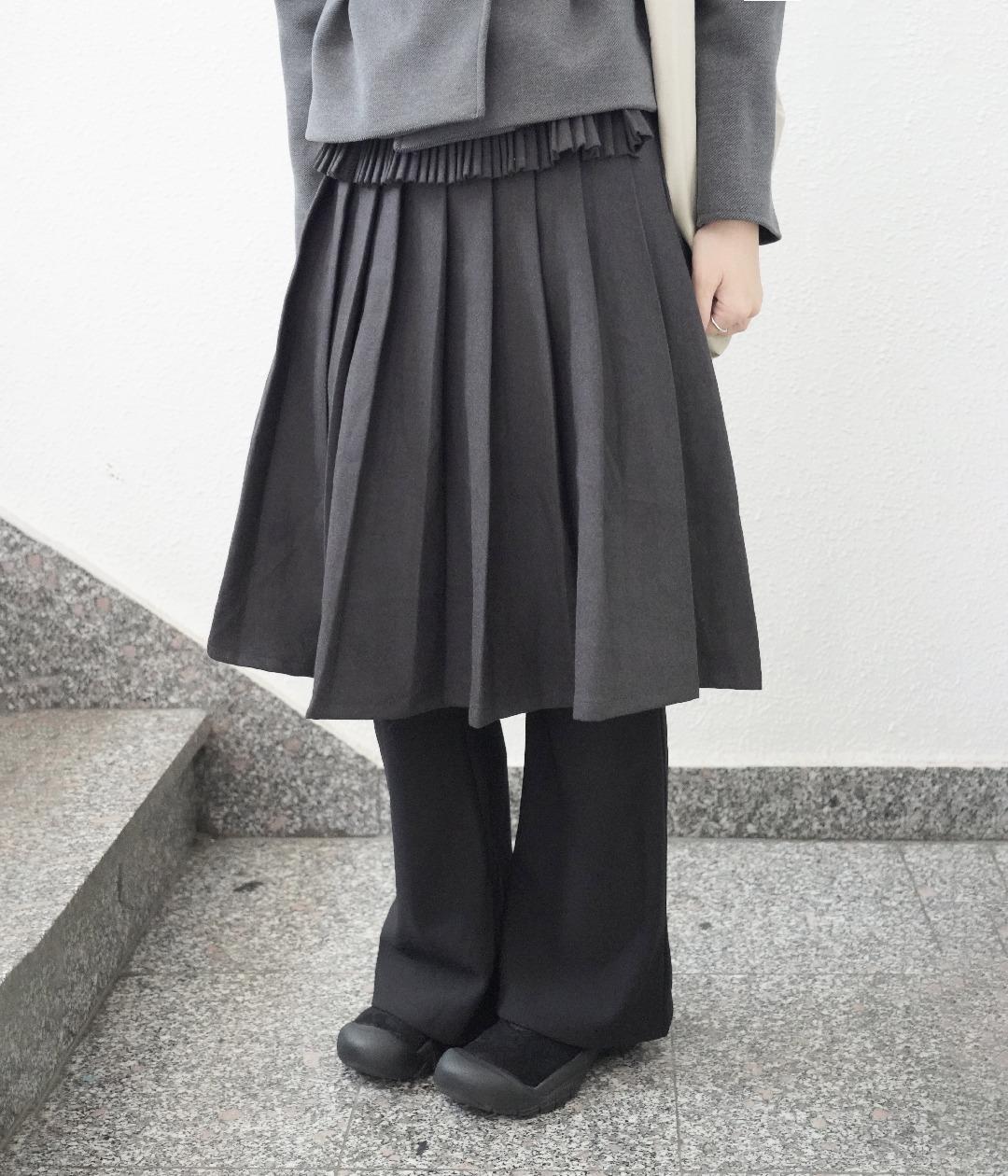 더블 레이어 플리츠 미디 스커트 (2c)