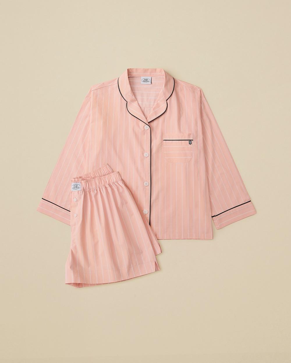 핑크 스트라이프 파자마 쇼츠 세트