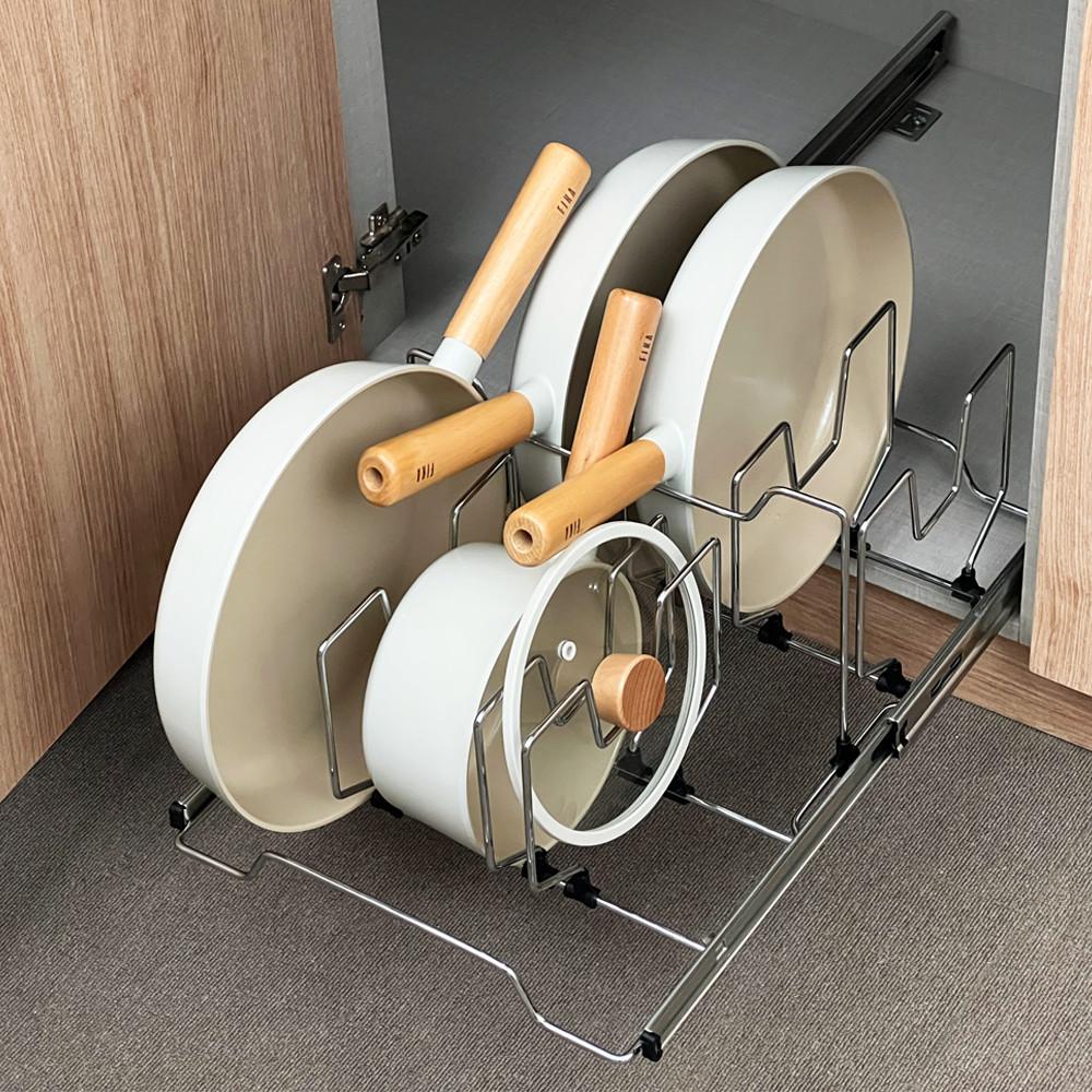 8단 슬라이딩 후라이팬 정리대 냄비 뚜껑 거치대 프라이팬 정리 수납 꽂이