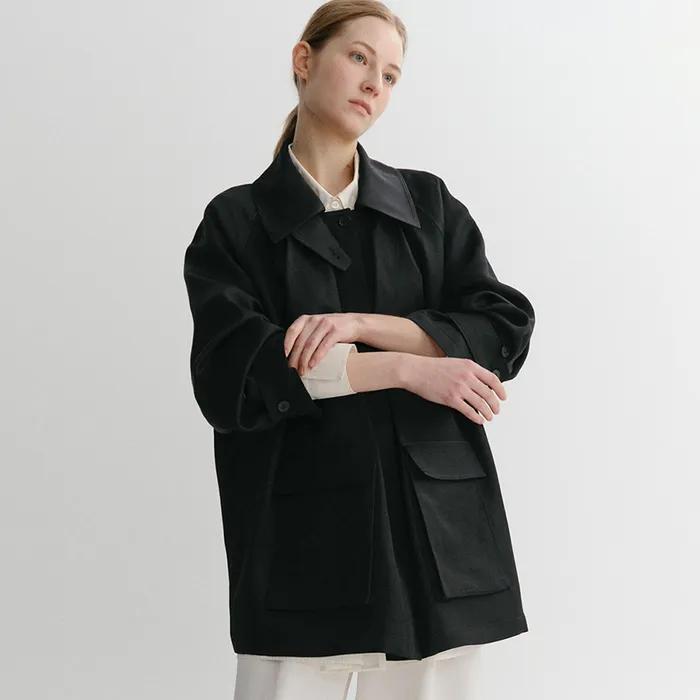 LINEN TUCK VOLUME JACKET (BLACK)