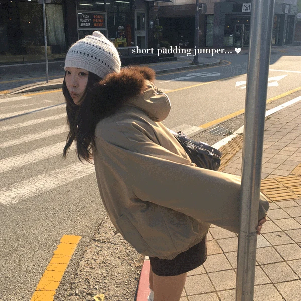 키미 후드 퍼 핀턱 오버핏 토글 패딩