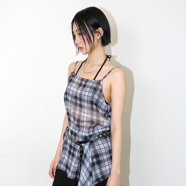 SHEER ASYMMETRIC CHECK BUSTIER - BLACK