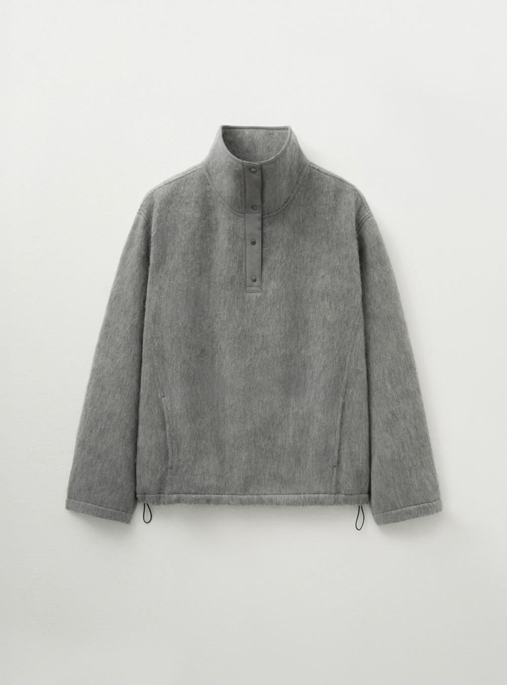 SOFT FLEECE BUTTON-UP PULLOVER - GRAY