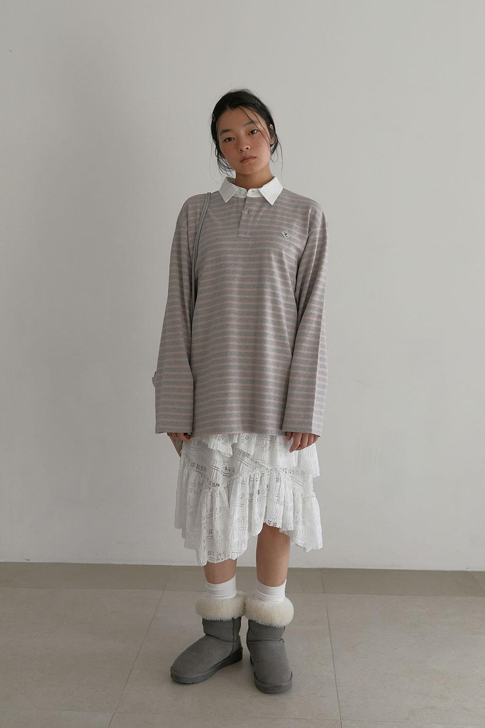 Stripe collar t-shirt_Pink