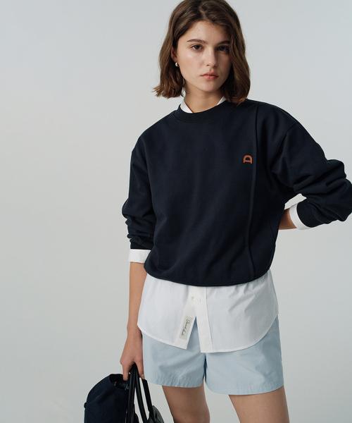 던스트 포 우먼(DUNST FOR WOMEN)  UNISEX DUNST LOGO CREASE SWEATSHIRT_UDTS5A103_FRENCH NAVY - 사이즈 & 후기 | 무신사