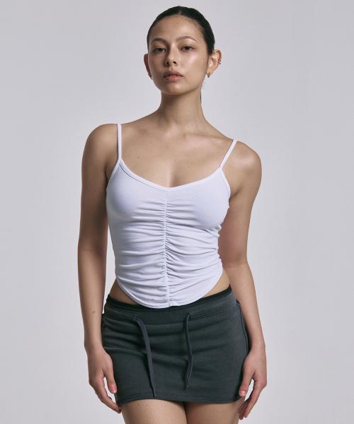 Darlin Shirring Sleevless Top (White)