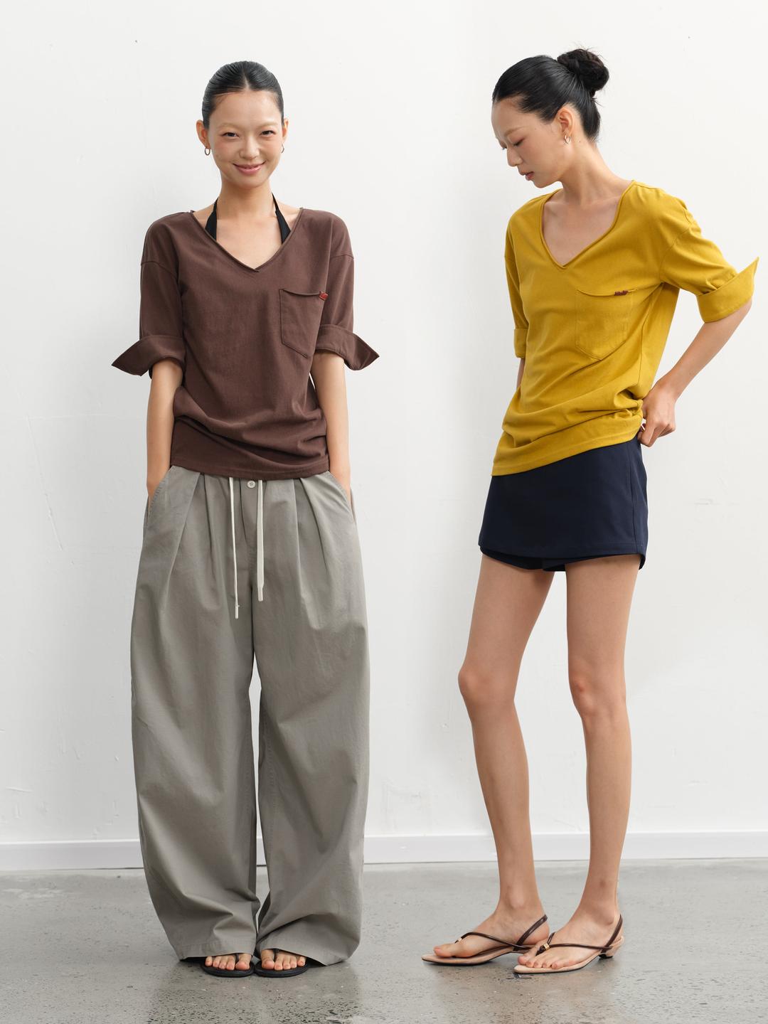 LINY LIBERTY Loose V-neck Arm Point T-shirt