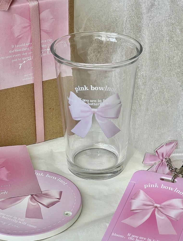 핑크 리본 유리컵 홈카페유리컵 레터링 하이볼