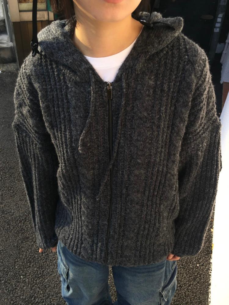 꽈배기 오버 니트 후드집업