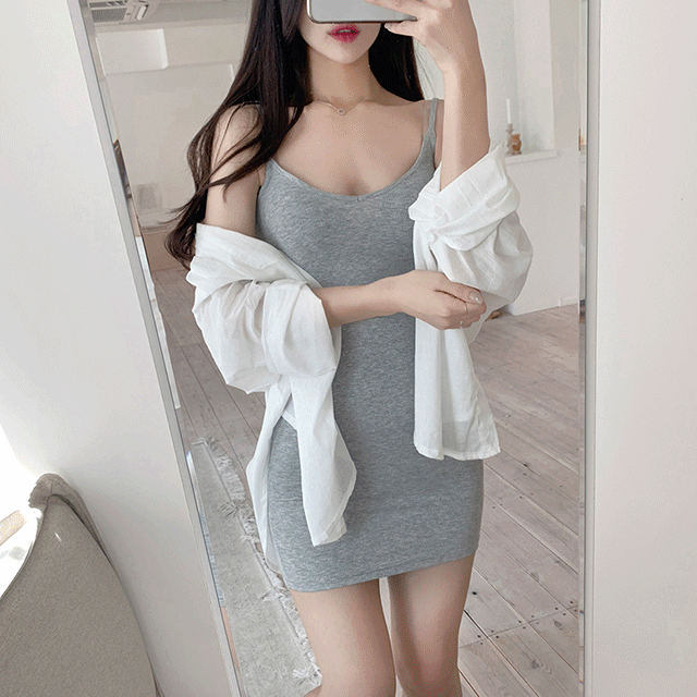 ( 당일출고!, 1,200장돌파!! ) 슬림 골지 브이넥 끈 나시원피스