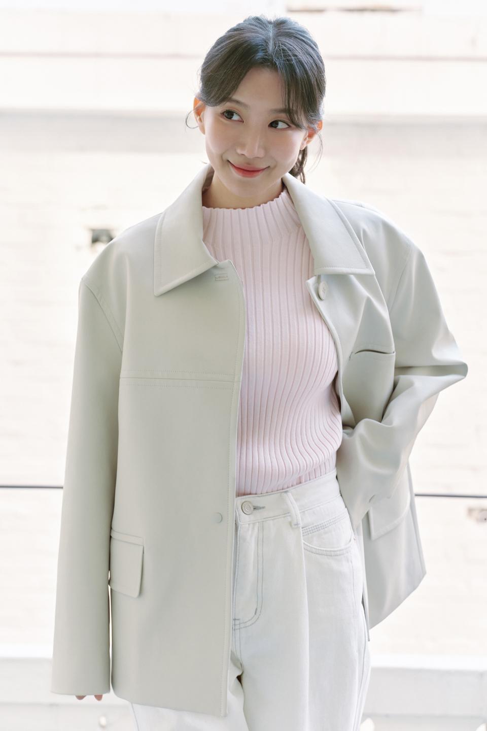 Single Leather Jacket_IVORY