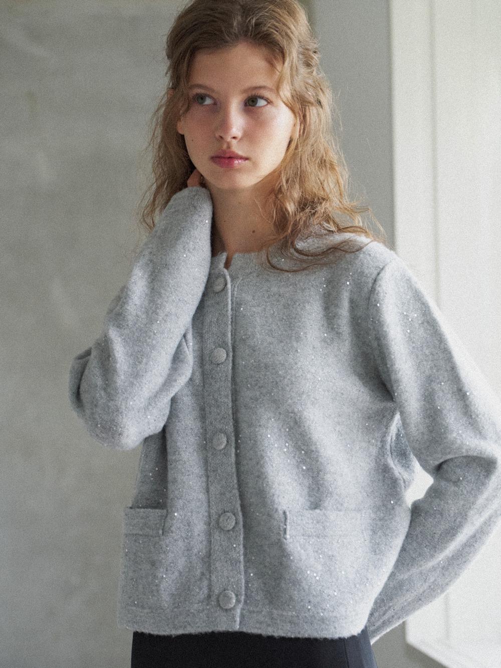 Nicole Sequine Knit Cardigan [Silver]