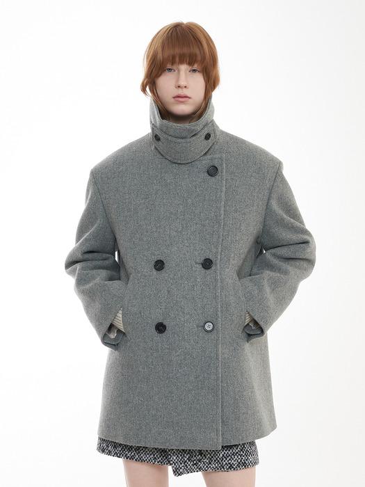 Oversized Double-breasted Wool Pea Coat_Melange Grey