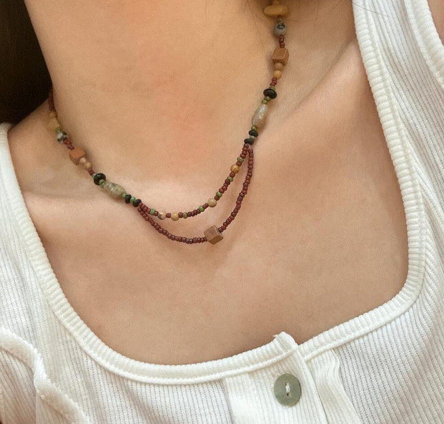 미화 빈티지 원석 비지 브라운 목걸이