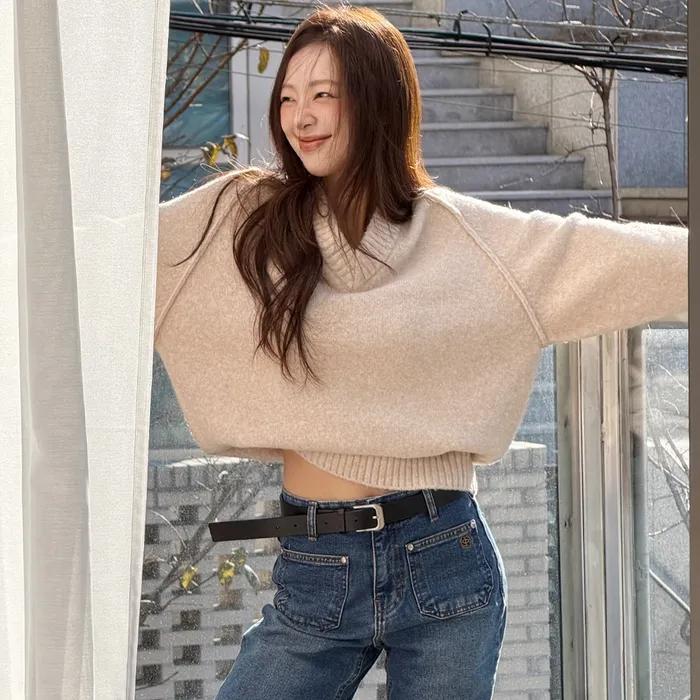 SIKN2170 루즈 핏 브이넥 헤비 니트_Light beige