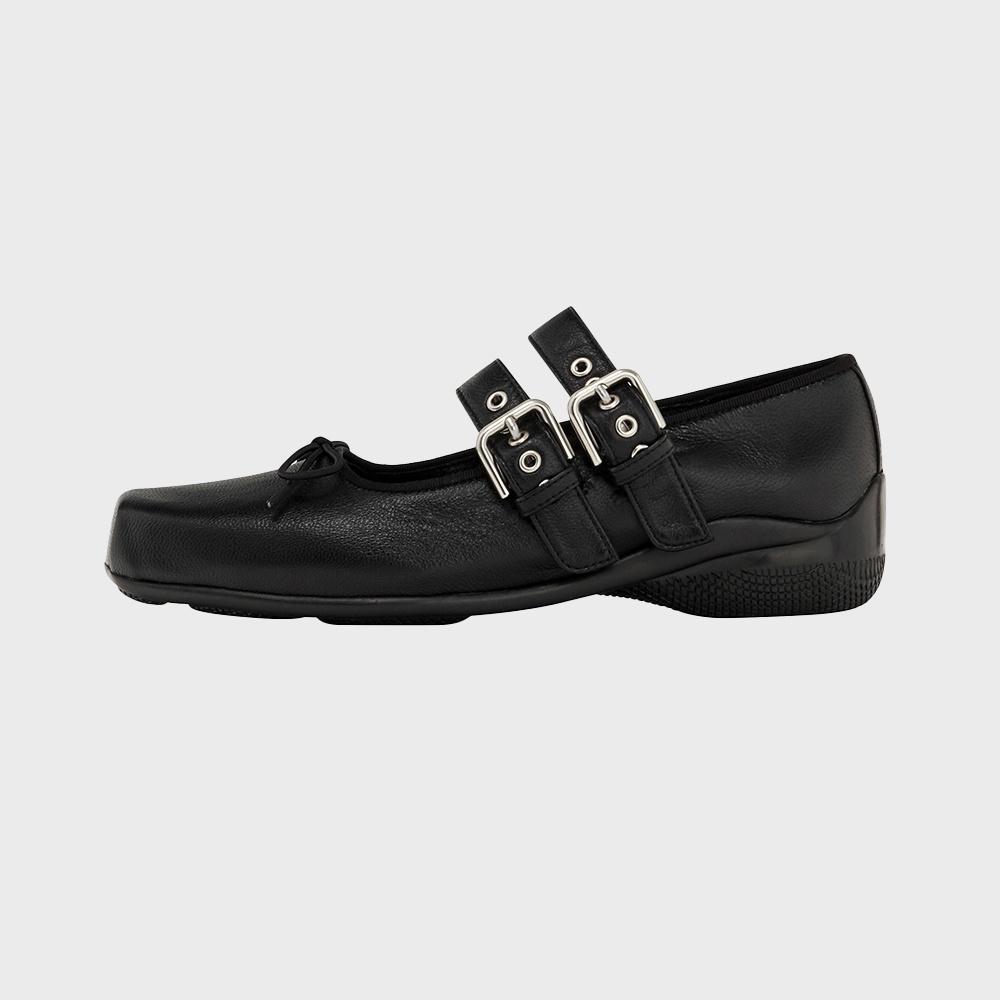 BUCKLE BALLET FLATS, BLACK