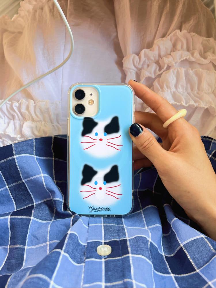 구디버디, 스팟태비(BLUE) 맥세이프 투명 아이폰 15 프로 폰케이스