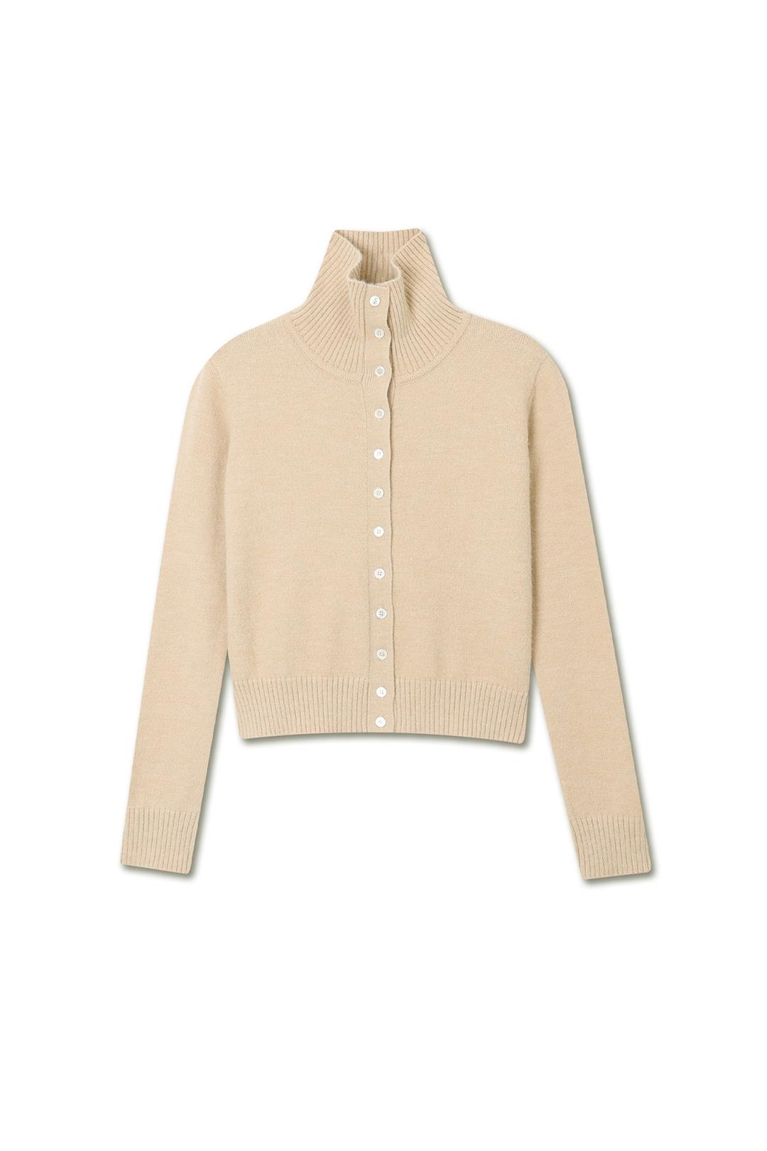 HIGH NECK BUTTON CARDIGAN NATURAL BEIGE