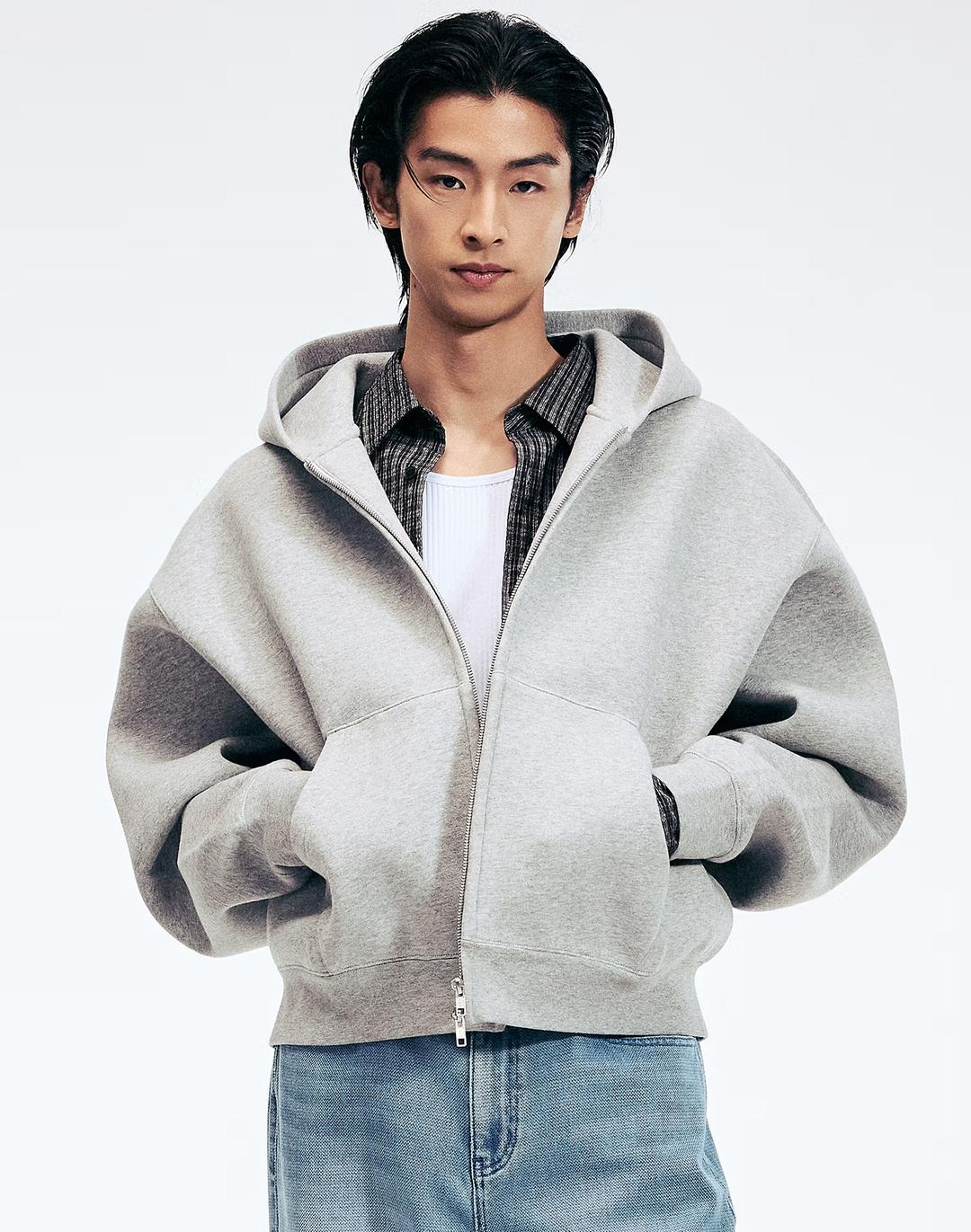 Sculpted Oversize Hoodie Zip-Up (Melange Grey)