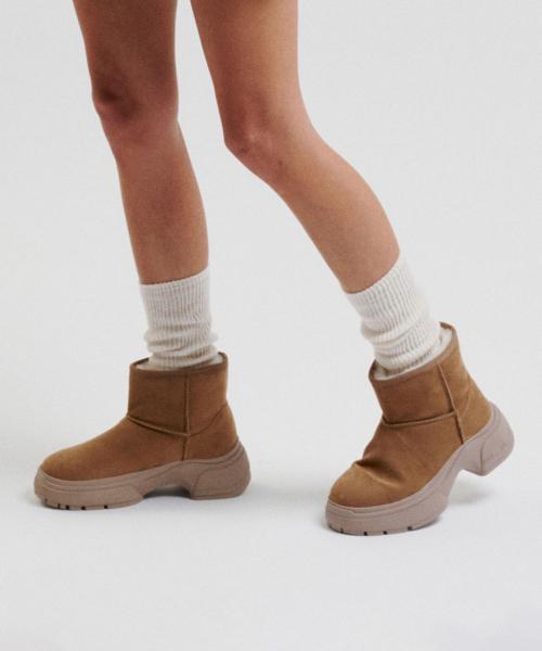 Short Basic Fur Boots / Camel