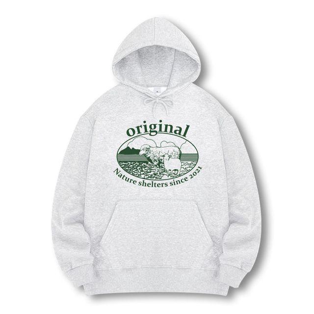 [국내생산/기모선택] 빈티지한 프린팅 후디 후드 티셔츠 남녀공용 긴팔티 커플룩 루즈핏 빅사이즈(M~4XL)