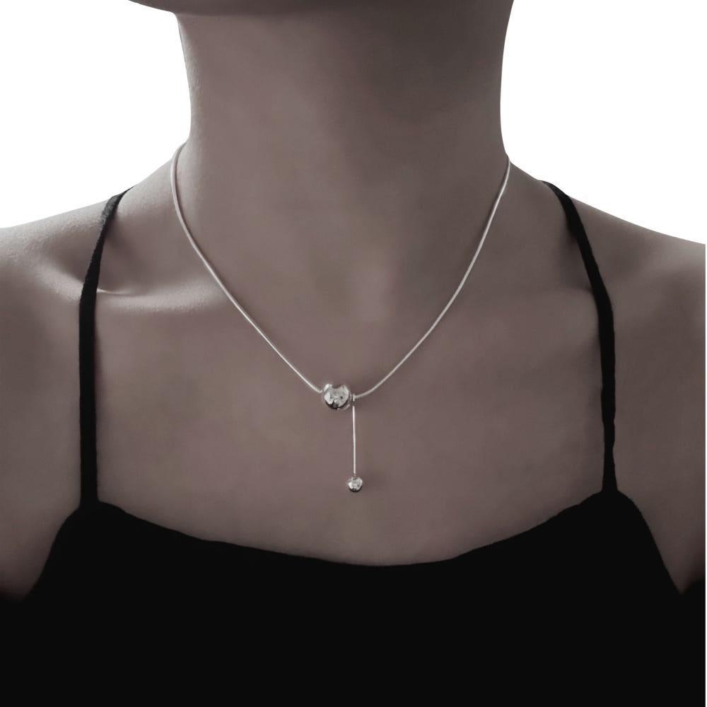 [실버925] 뱀줄 실버볼 포인트 드롭 실버 목걸이 유니크한