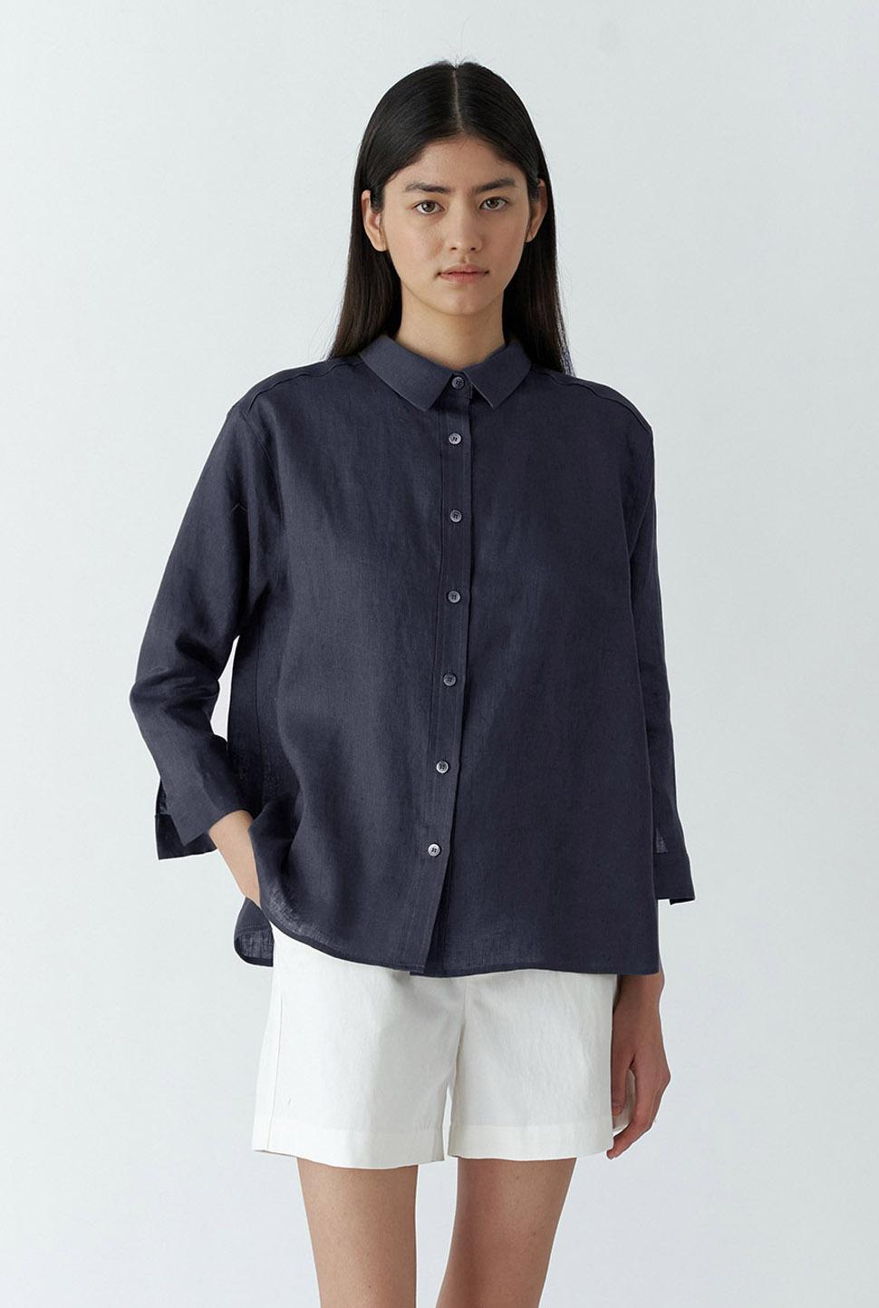 linen blouse-navy