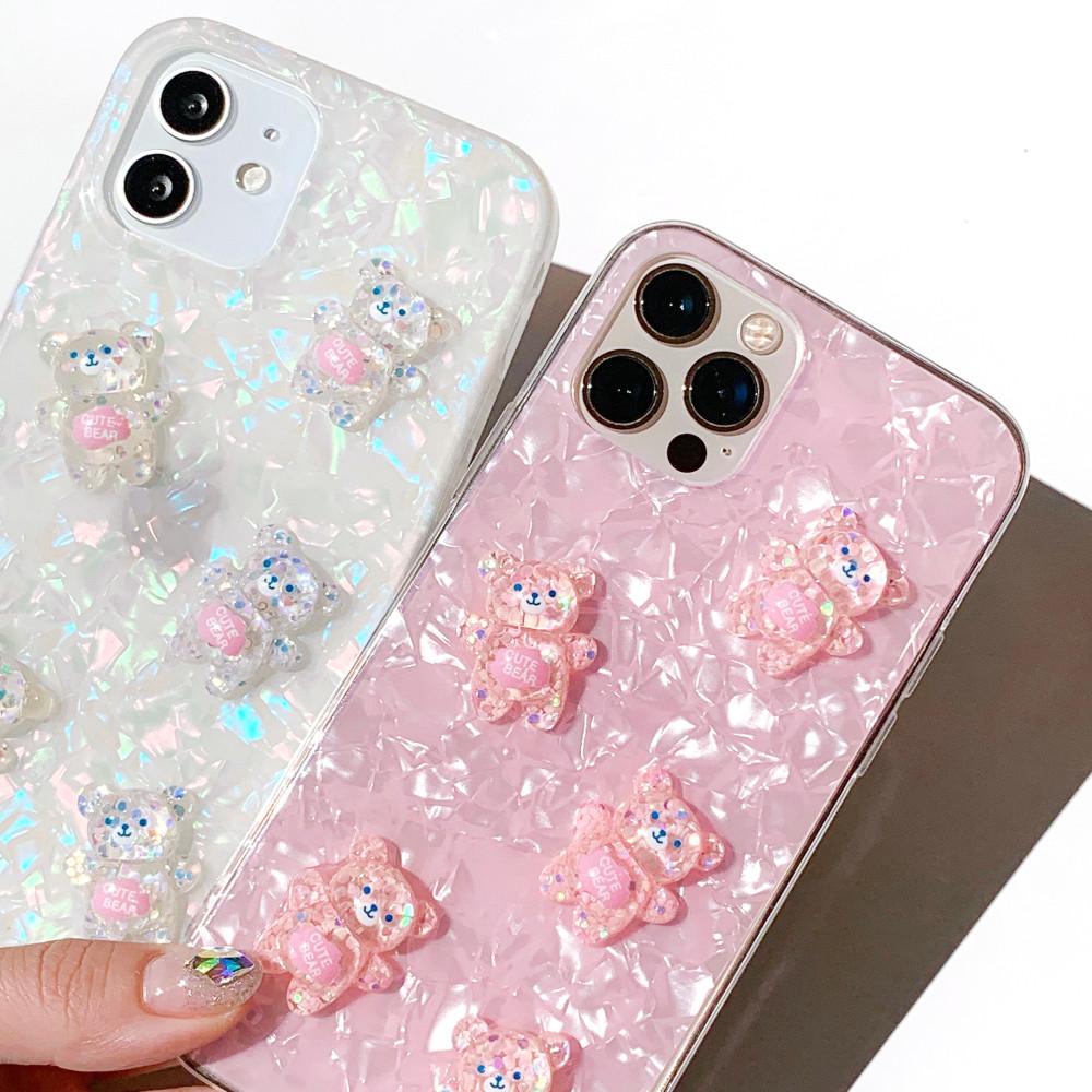 곰돌이 패턴 자개 글리터 젤하드 케이스 갤럭시S22 13미니