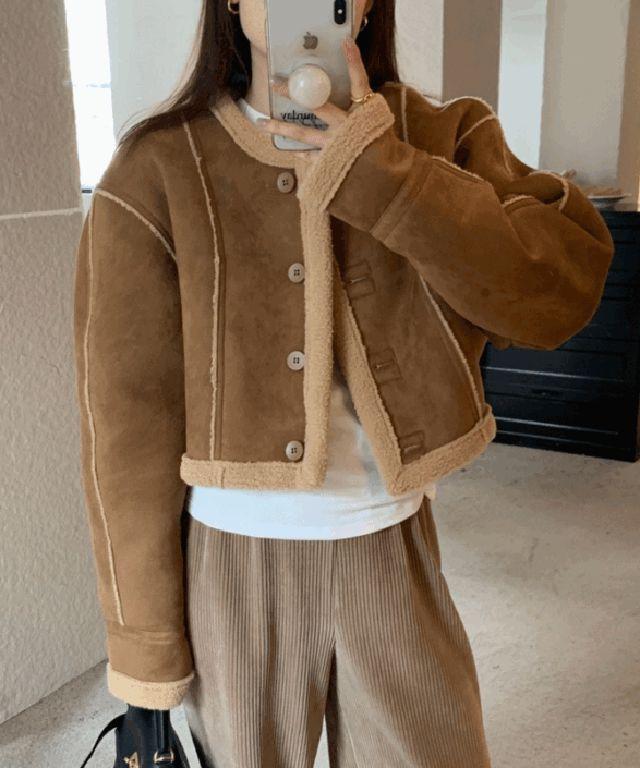 [겨울신상!] 스웨이드 양털 라이더 루즈 무스탕 숏자켓