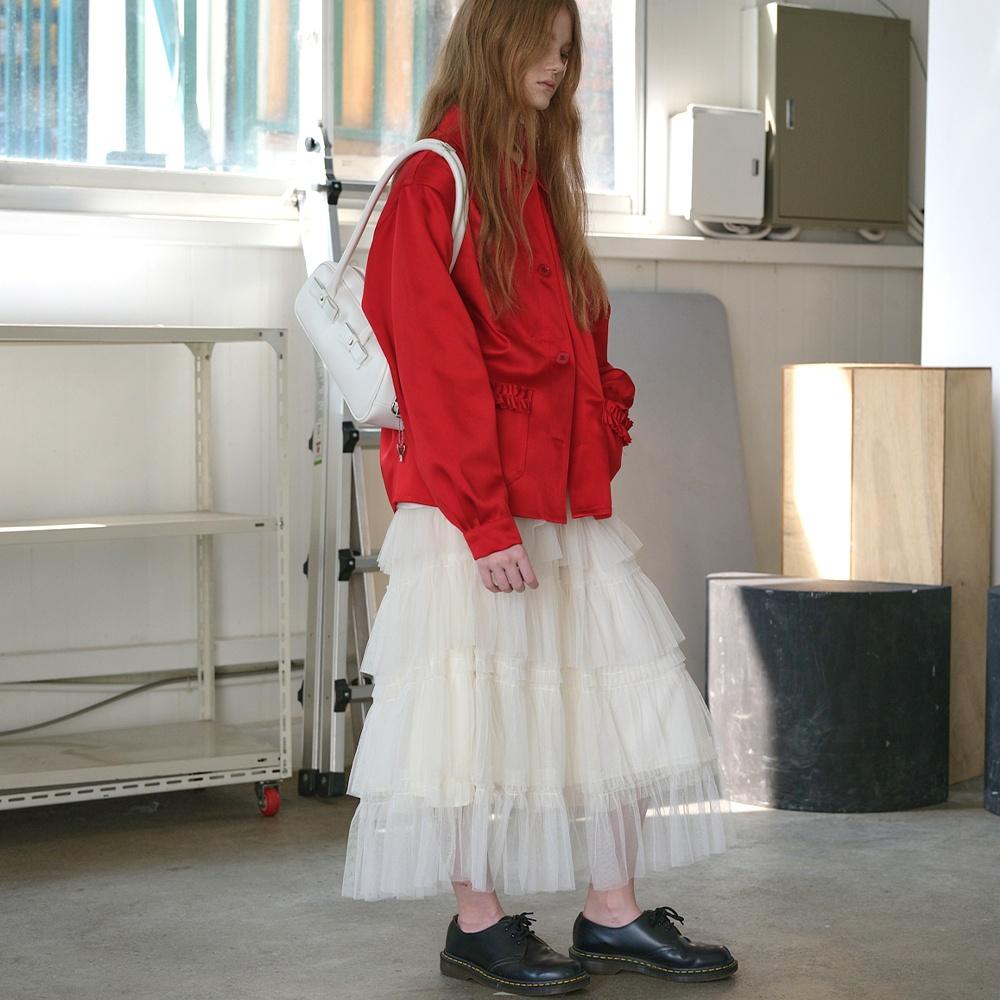 TULLE TIERED LONG SKIRT - IVORY