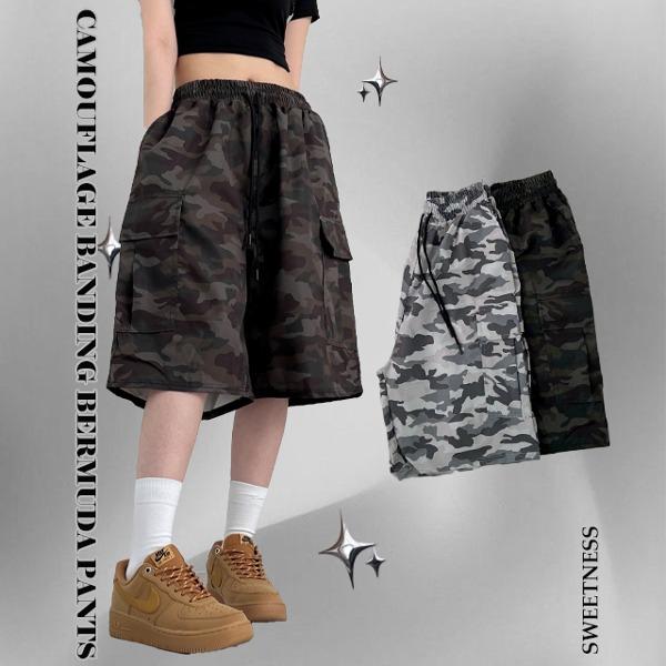 스윗니스 1+1할인 [힙무드/완전편해] 카모플라주 패턴 카고 5부 밴딩 버뮤다 숏팬츠