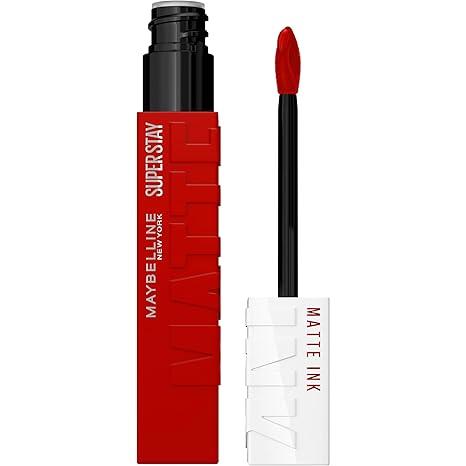 Maybelline Super Stay Matte Ink 리퀴드 립스틱 메이크업, 오래 지속되는 하이 임팩트 컬러, 최대 16시간 착용, 엑설레이터, 루비 레드, 1개, 포장은 다를 수 있음