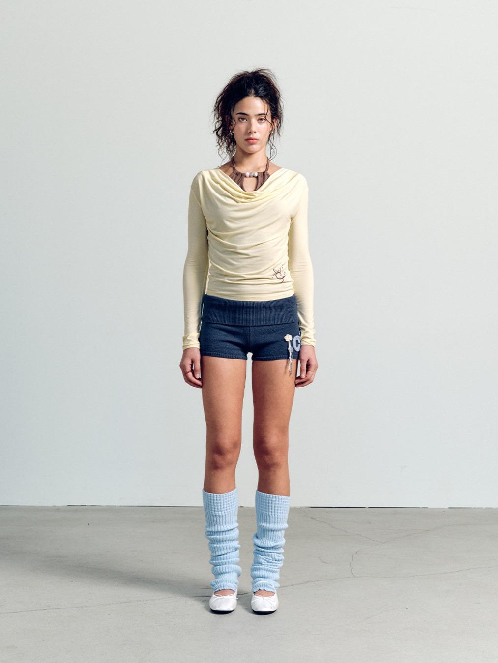 LAYERD BEADS COWL NECK T-SHIRT YELLOW